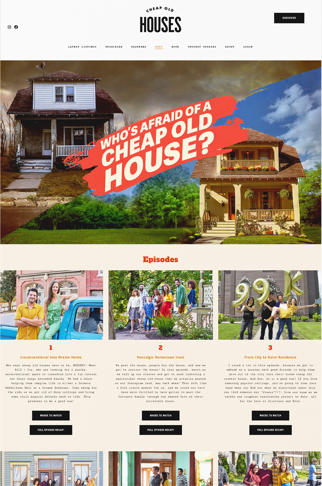 Cheap Old Houses HGTV landing experience continuing into the episode discovery grid