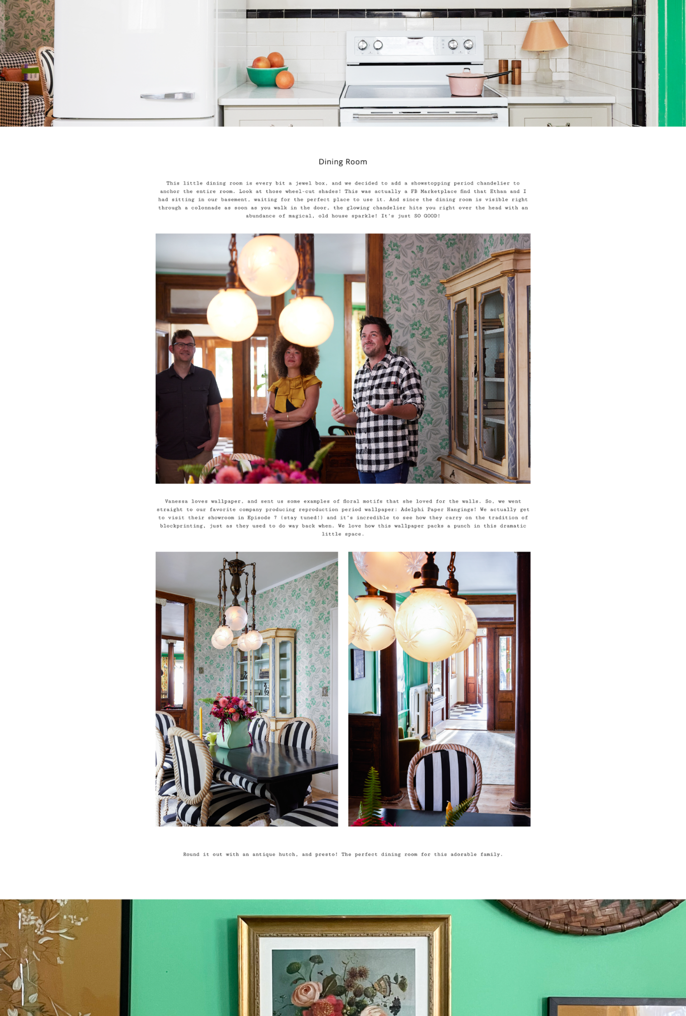 Cheap Old Houses episode recap Dining Room section showing restoration story copy and finished interior photography