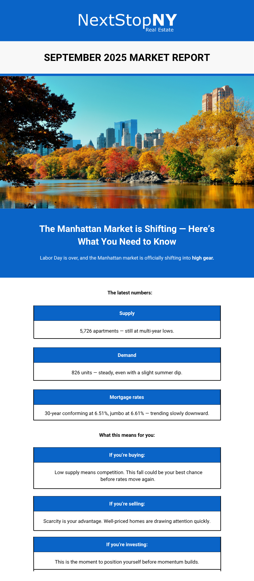 NextStopNY September 2025 Market Report newsletter