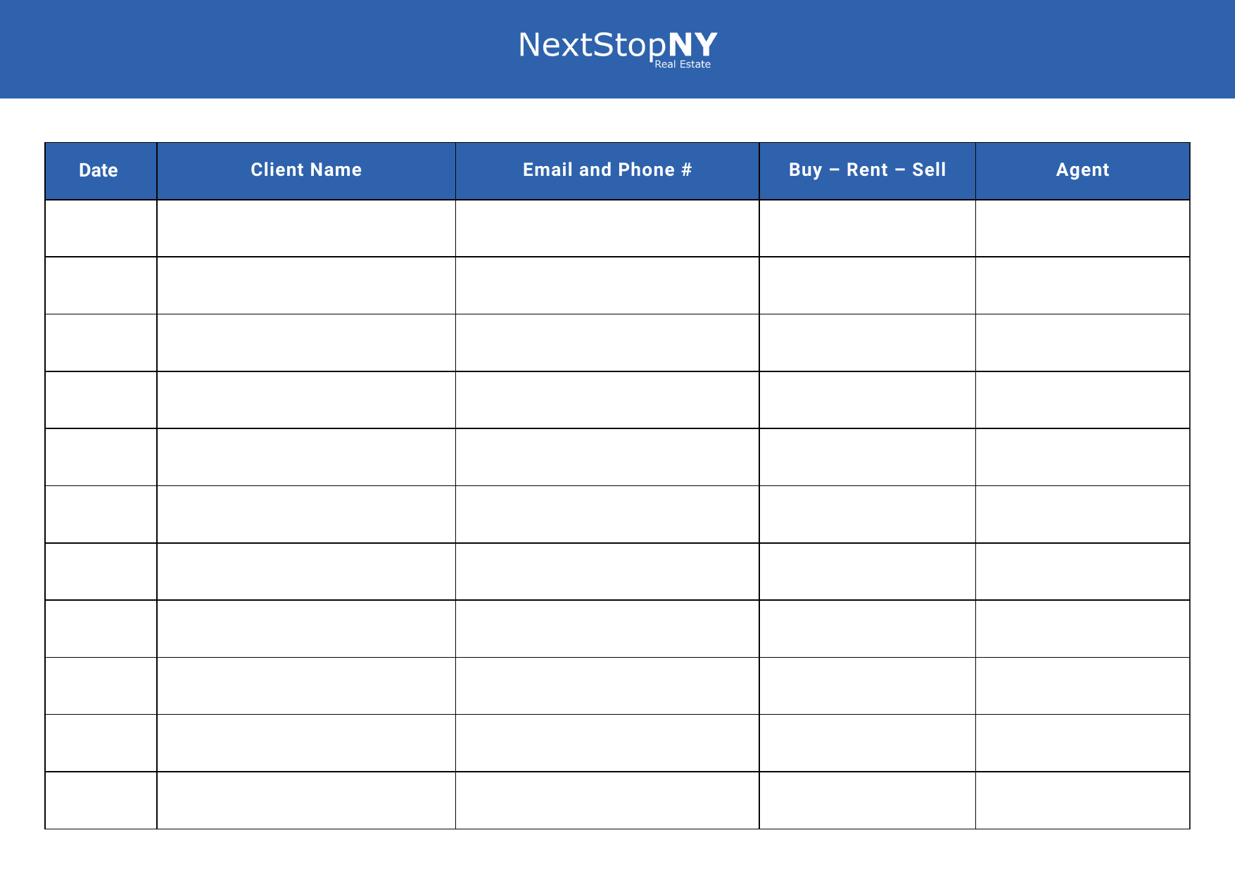 NextStopNY sign-in sheet